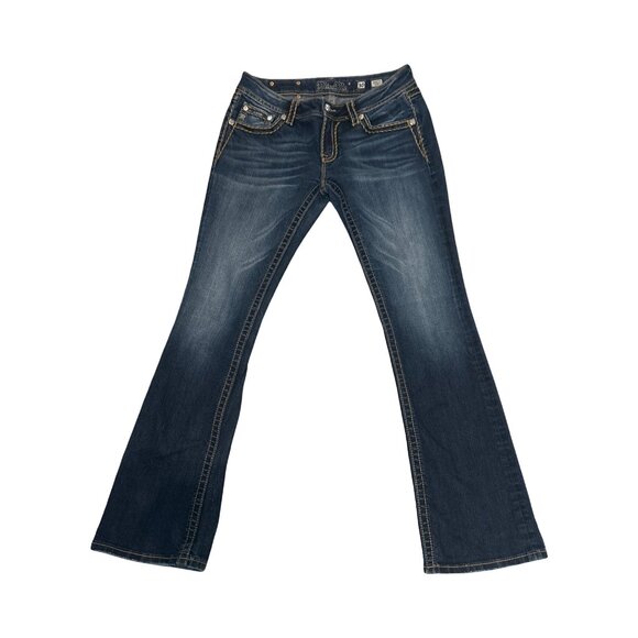 Miss Me Jeans Size 30 Signature Bootcut Dark Wash Distressed Flap Pockets Y2K - Picture 1 of 3